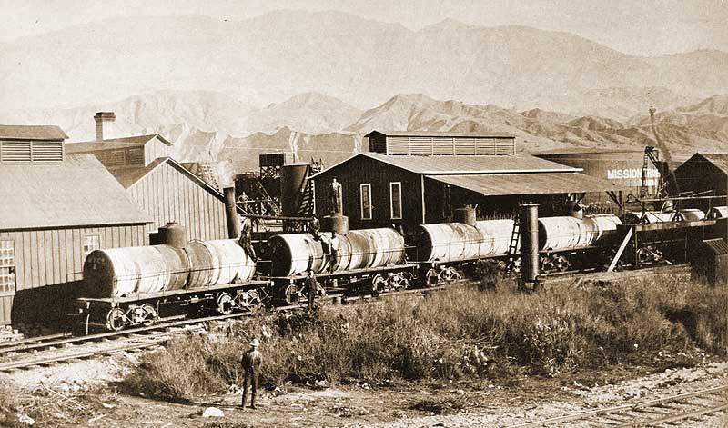 Tanker railcars wait on tracks at Mission Transfer Company